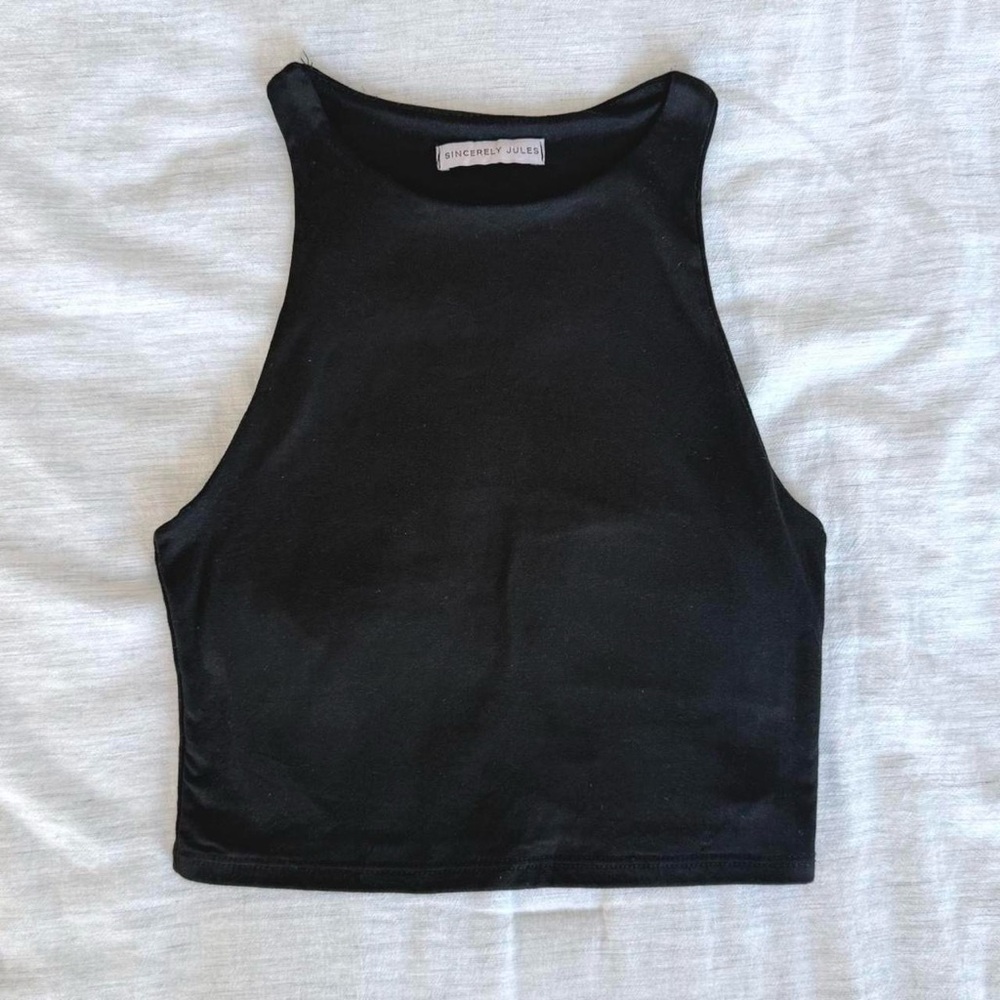 Sincerely Jules Black High-Neck Crop Top, Small